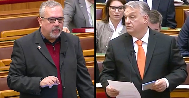Arató Gergely és Orbán Viktor öltönyben nyakkendőben a Parlamentben