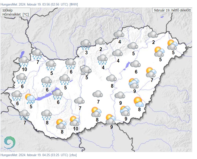 magyarország térképe felhőkkel napsütéssel. a hungaromet infografikáján az látszik, milyen idő várható 