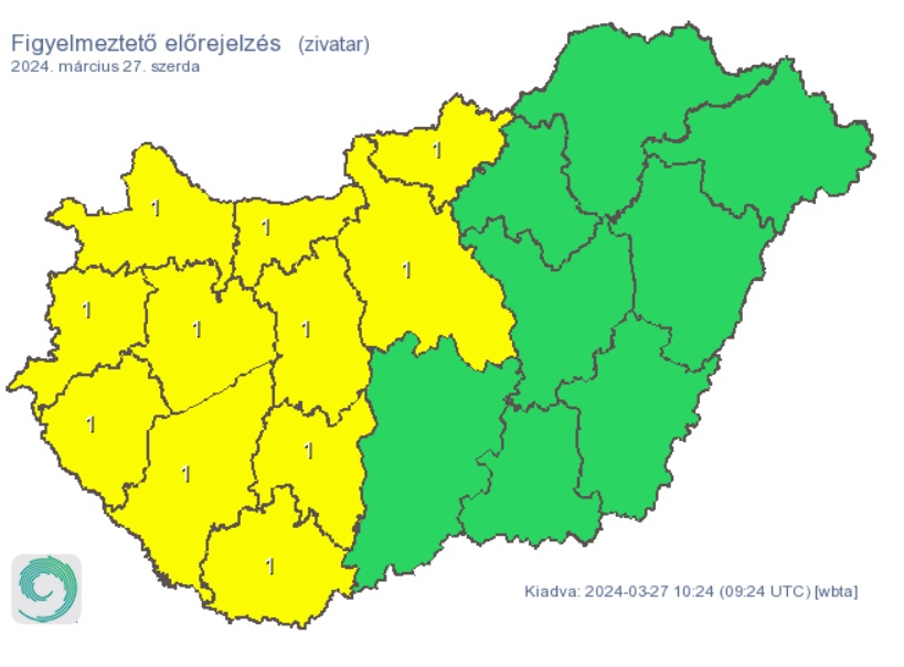 A HungaroMet figyelmeztető előrejelzése szerdára. Forrás: met.hu
