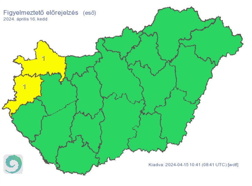 A HungaroMet figyelmeztető előrejelzése esőre, térkép, időjárás, időjárás-előrejelzés