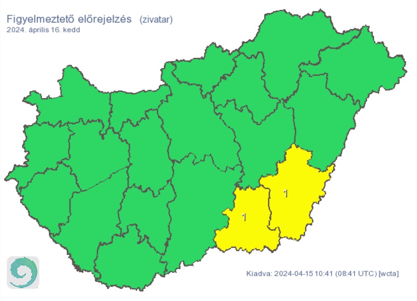 A HungaroMet figyelmeztető előrejelzése zivatarra, térkép, eső, időjárás-időjárás előrejelzés