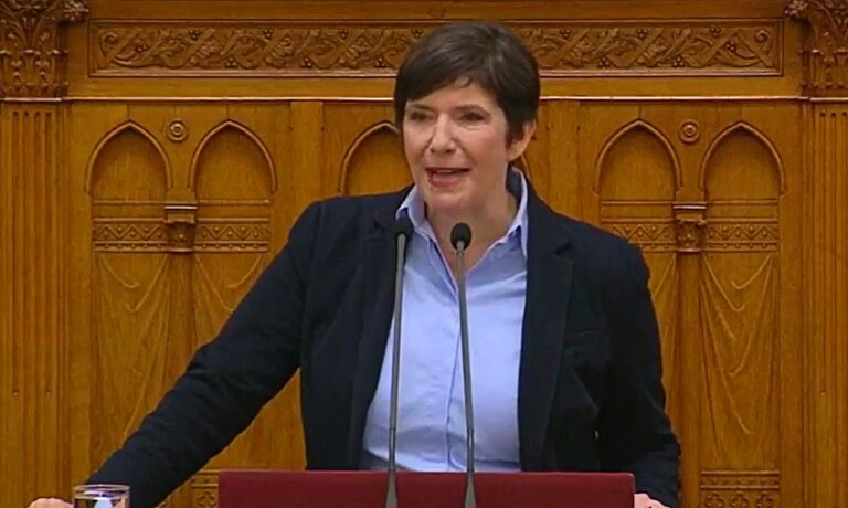 Dobrev Klára, parlament, kék ing