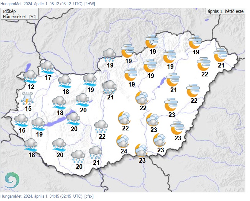 HungaroMet, időjárás, időjárás-előrejelzés, térkép, eső, zivatar, zápor, meteorológia, húsvét