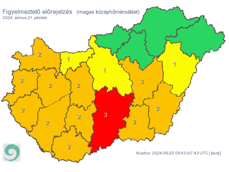 A HungaroMet figyelmeztető előrejelzése péntekre. Forrás: met.hu