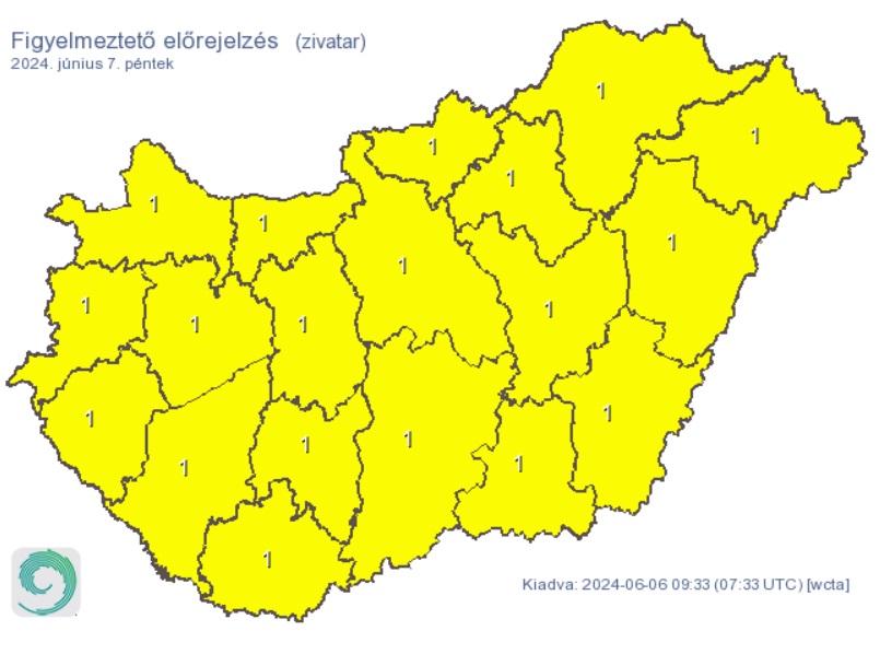 A HungaroMet figyelmeztető előrejelzése péntekre. Forrás: met.hu