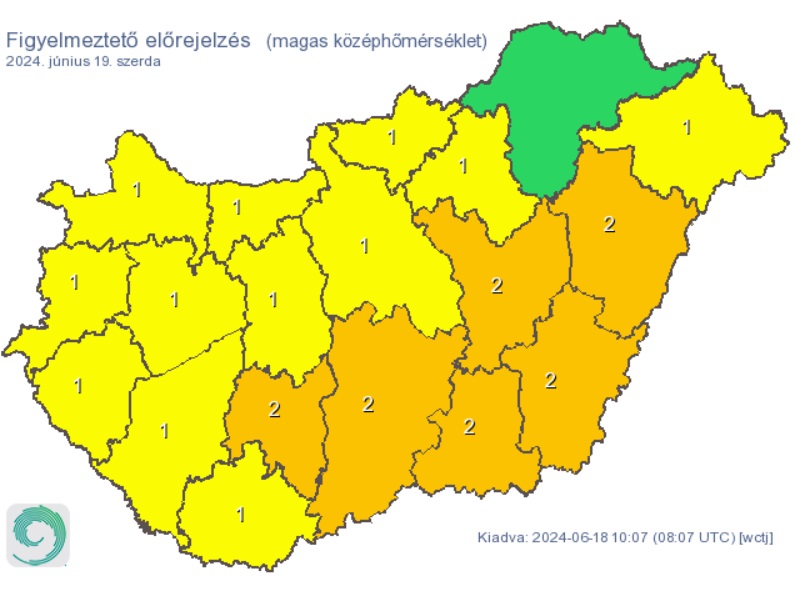 A HungaroMet figyelmeztető előrejelzése szerdára. Forrás: met.hu