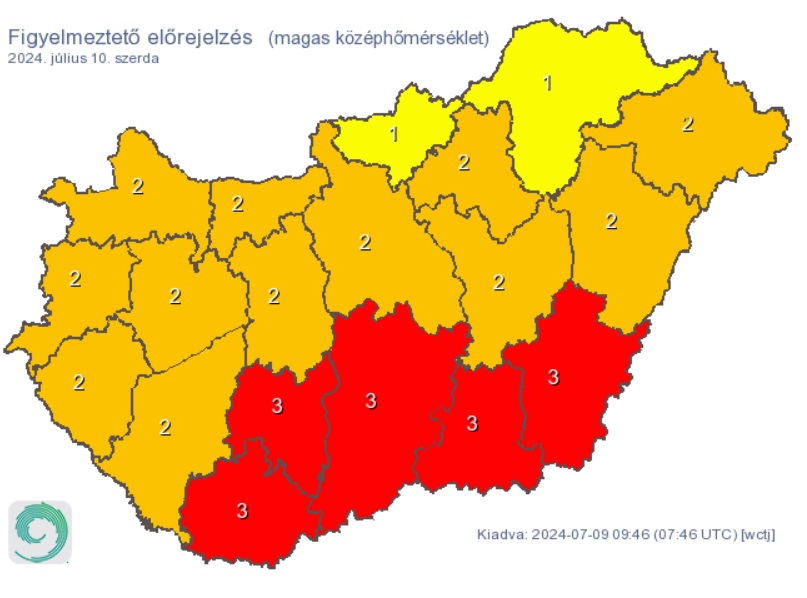 A HungaroMet előrejelzése szerdára. Forrás: met.hu