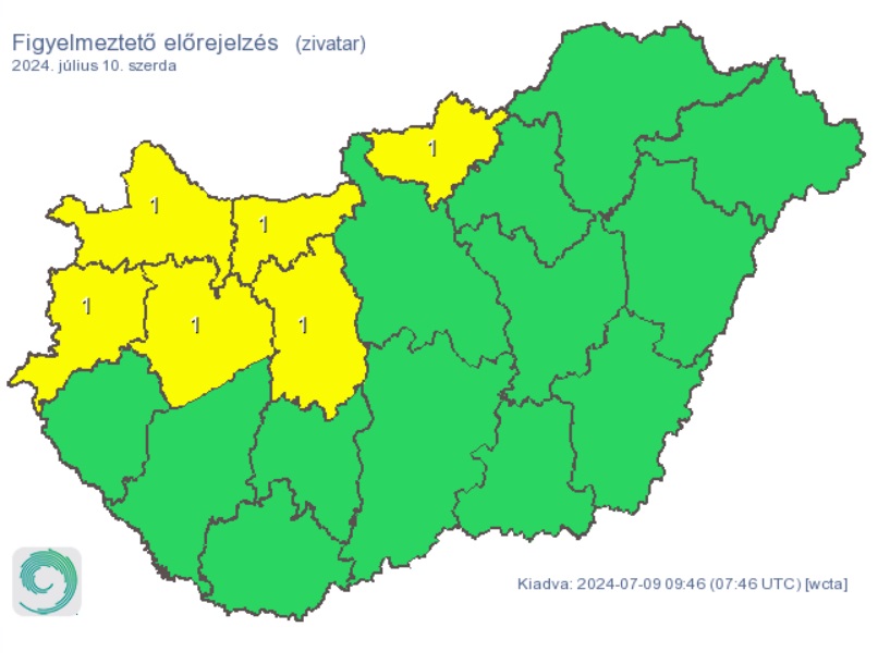 A HungaroMet előrejelzése szerdára. Forrás: met.hu