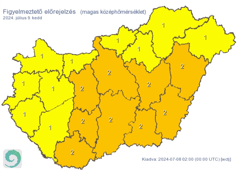 A HungaroMet időjárás-előrejelzése keddre. Forrás: met.hu