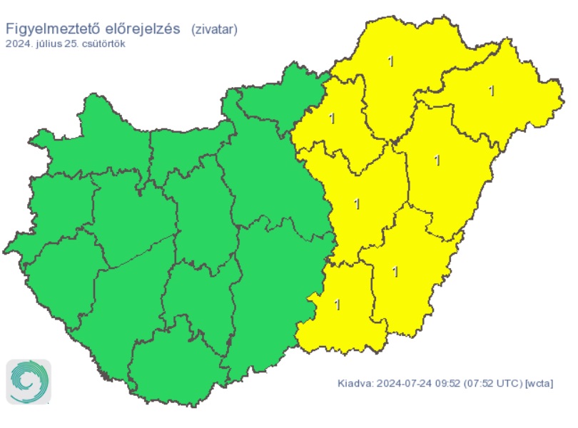 Eső várható csütörtökön. Forrás: met.hu