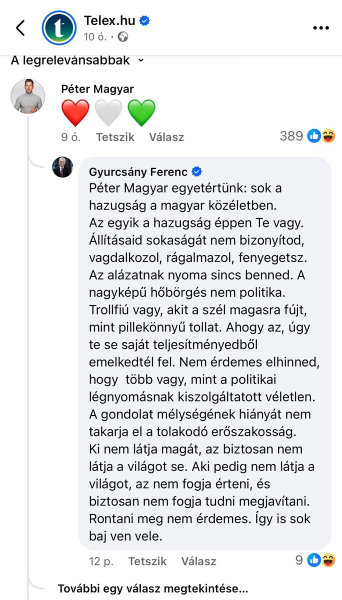 Gyurcsány Ferenc kommentje Magyar Péternek