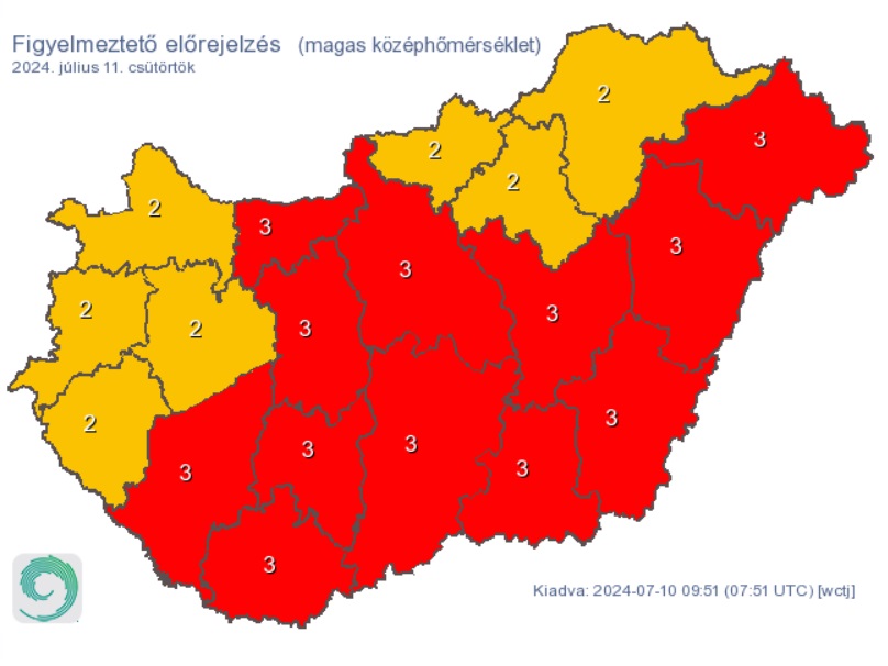 Hőség lesz csütörtökön. Forrás: met.hu