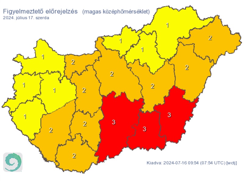 Riasztást adtak ki a meteorológusok a hőség miatt. Forrás: met.hu