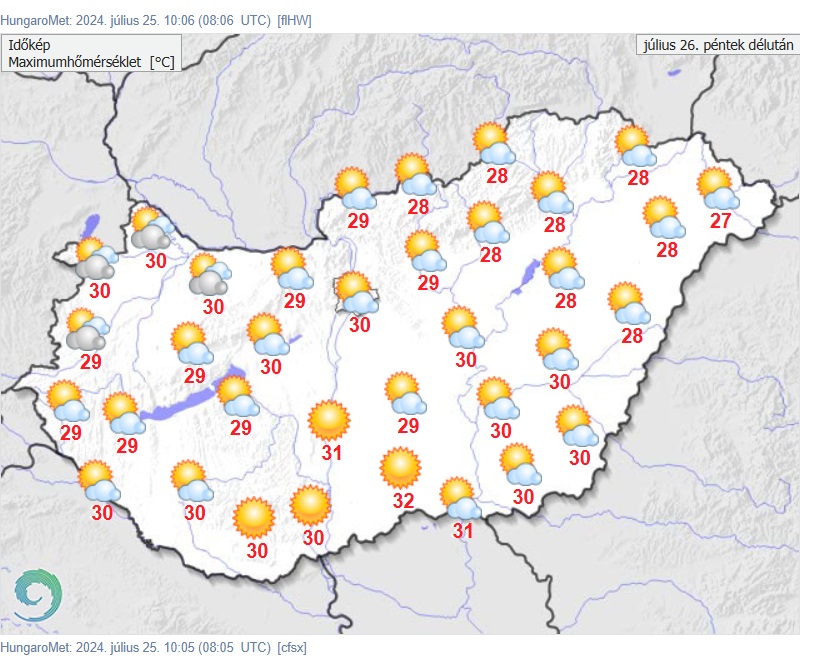 Sok napsütés várható pénteken. Forrás: met.hu