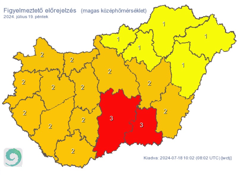 Vörös riasztást adtak ki két vármegyére. Forrás: met.hu