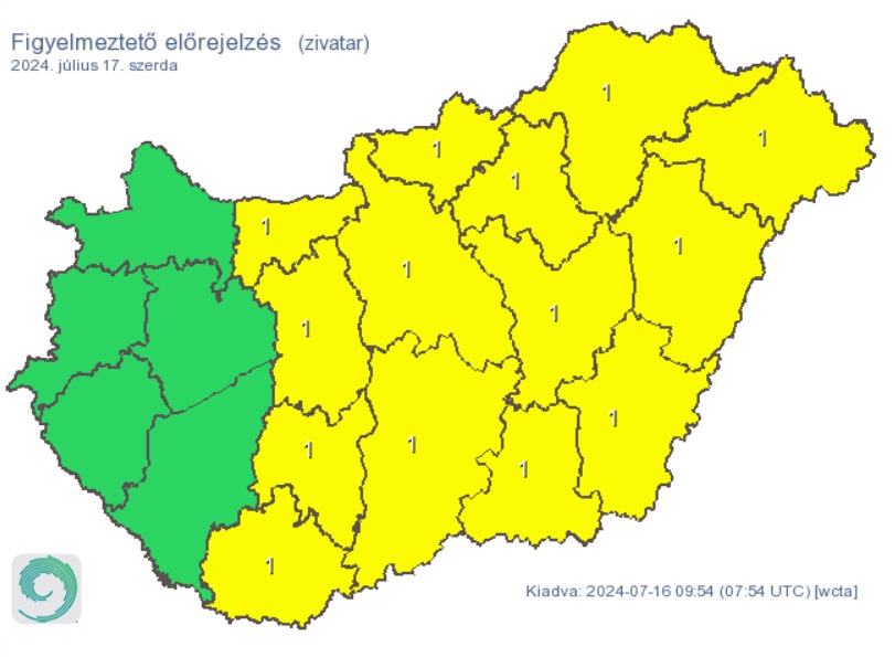 Zivatarokra figyelmeztettek a hét közepén. Forrás: met.hu