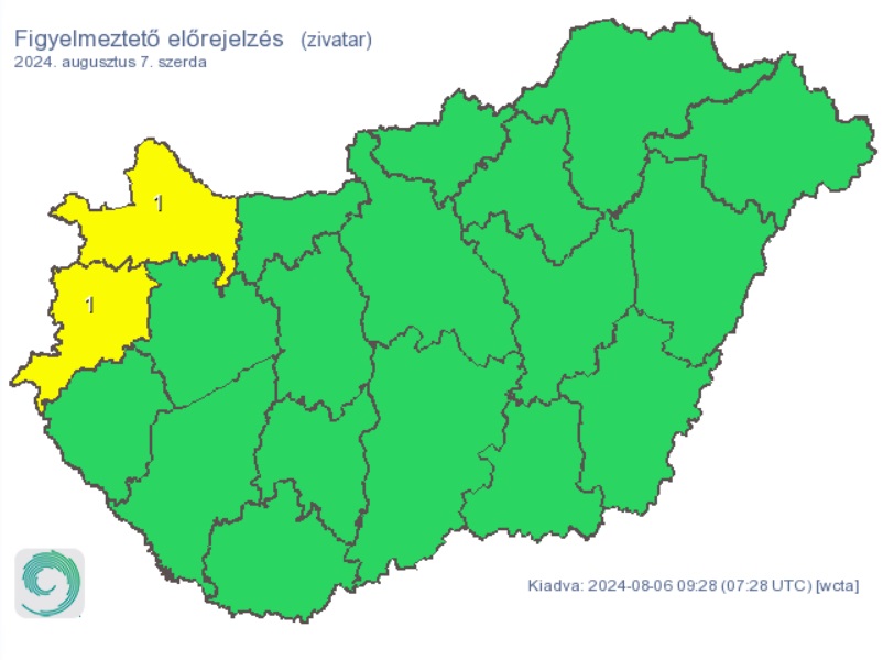 Az ország északnyugati csücskében várható eső. Forrás: met.hu