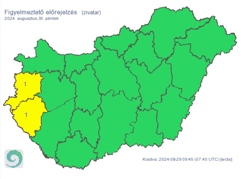 Eső is várható az ország nyugati szegletében. Forrás: met.hu, időjárás, előrejelzés, térkép