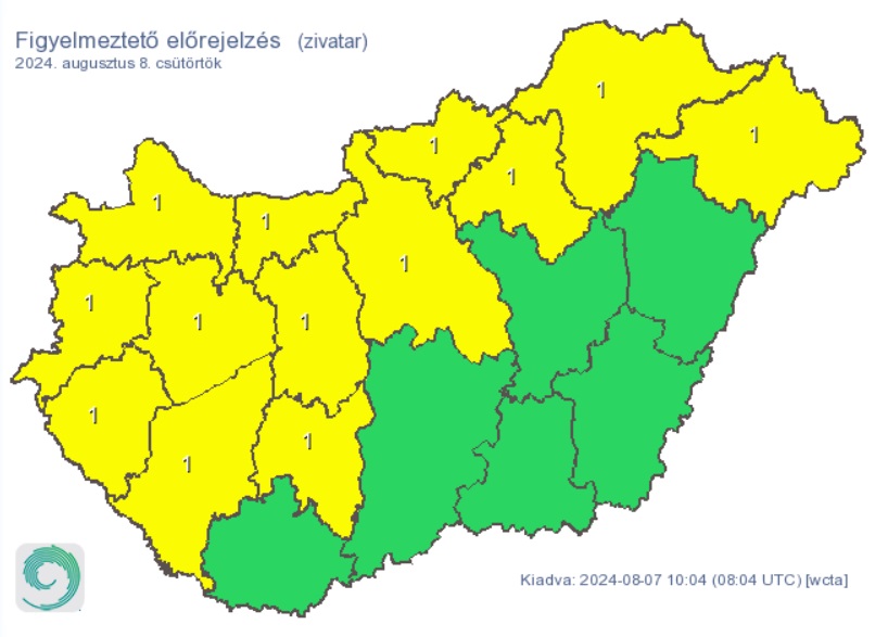 Eső várható csütörtökön. Forrás: met.hu