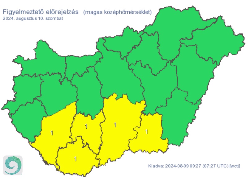 Hőség lesz az ország déli részén. Forrás: met.hu