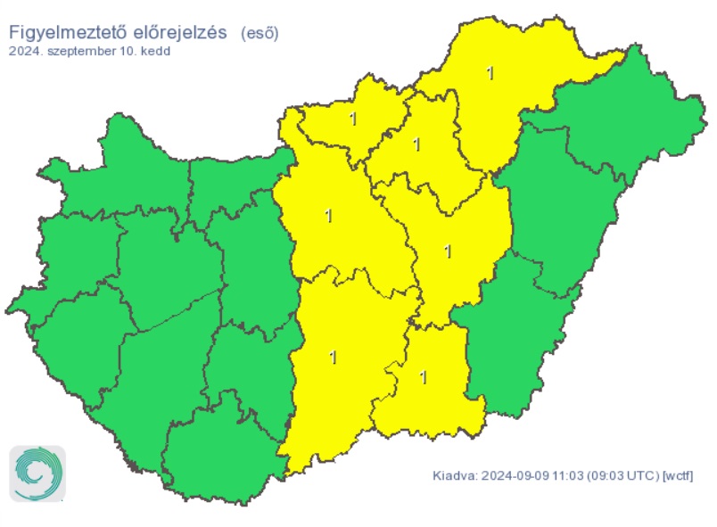 Eső várható a kedd folyamán. Forrás: met.hu