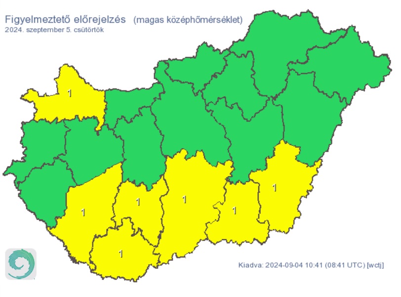 Hőség várható csütörtökön. Forrás: met.hu