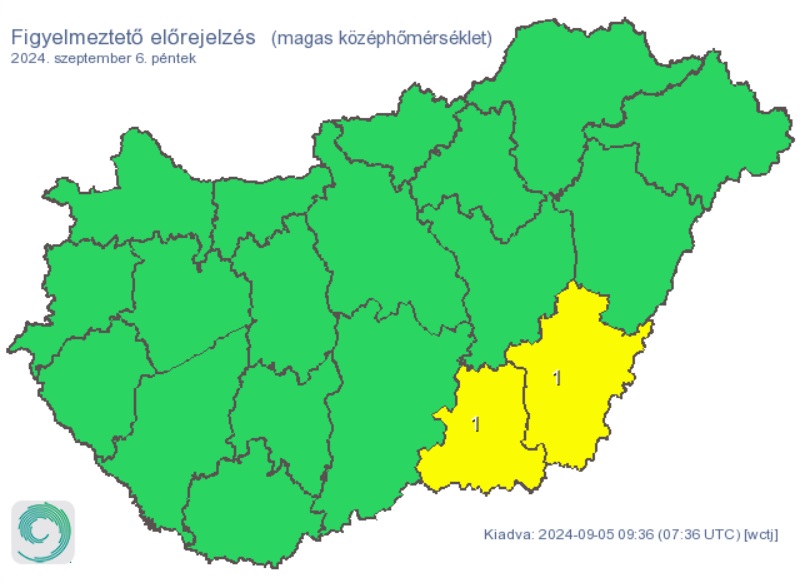 Két vármegyében nagy lesz a hőség. Forrás: met.hu