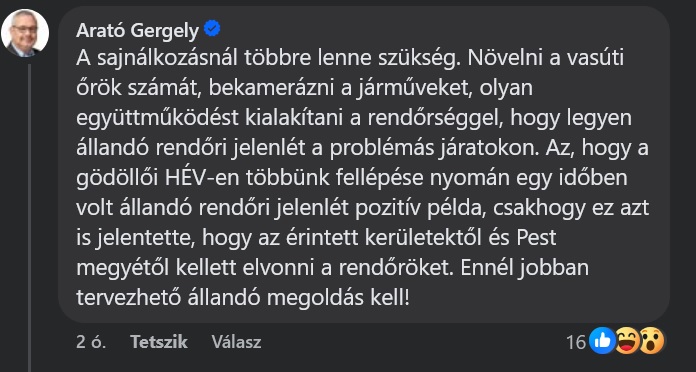 Arató Gergely kommentje Lázár János bejegyzése alatt.