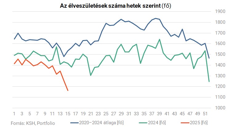 Élveszületések száma hetek szerint KSH_Portfolio