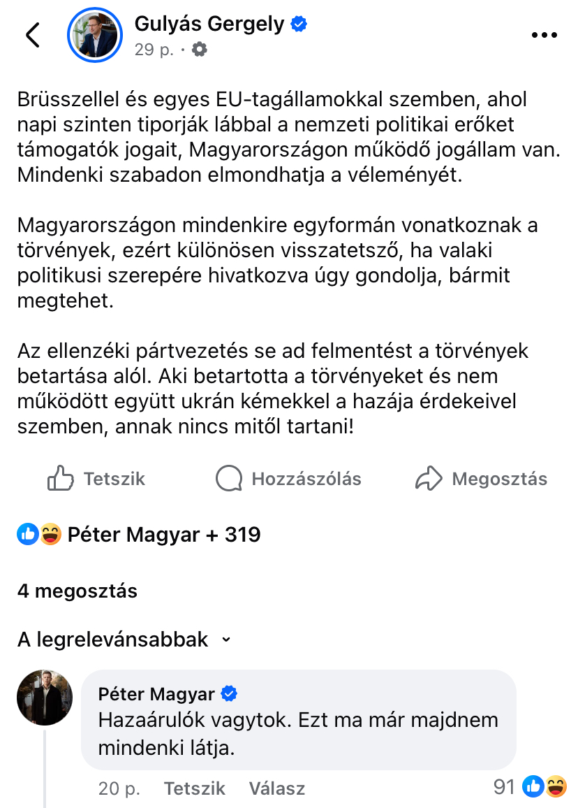 Gulyás Gergely és Magyar Péter kommentháborúzik