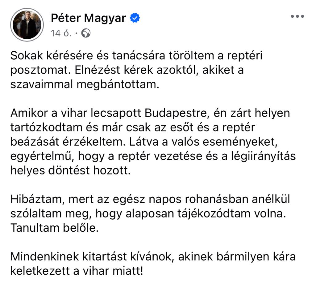 Magyar Péter bejegyzés – vihar