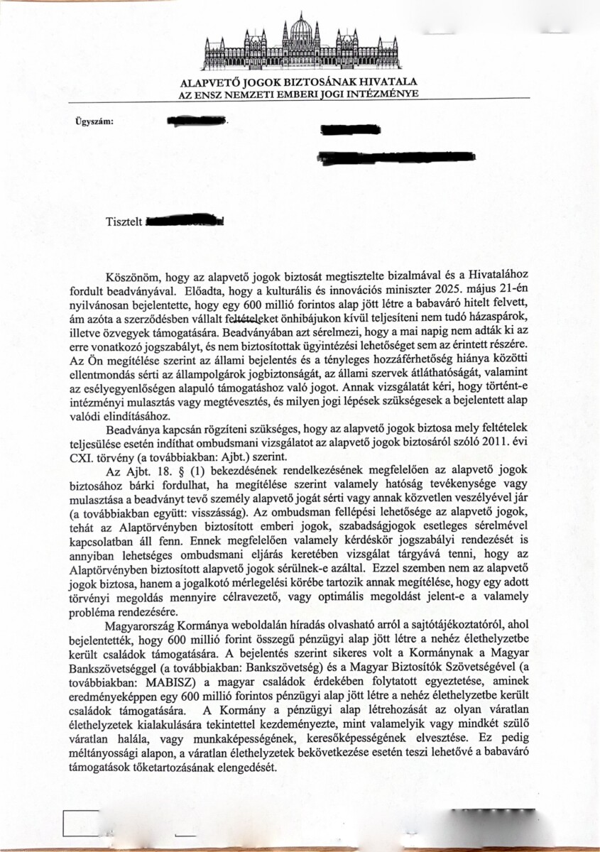 Ombudsman babaváró hitel Forrás_ Dobrev Klára Facebook)